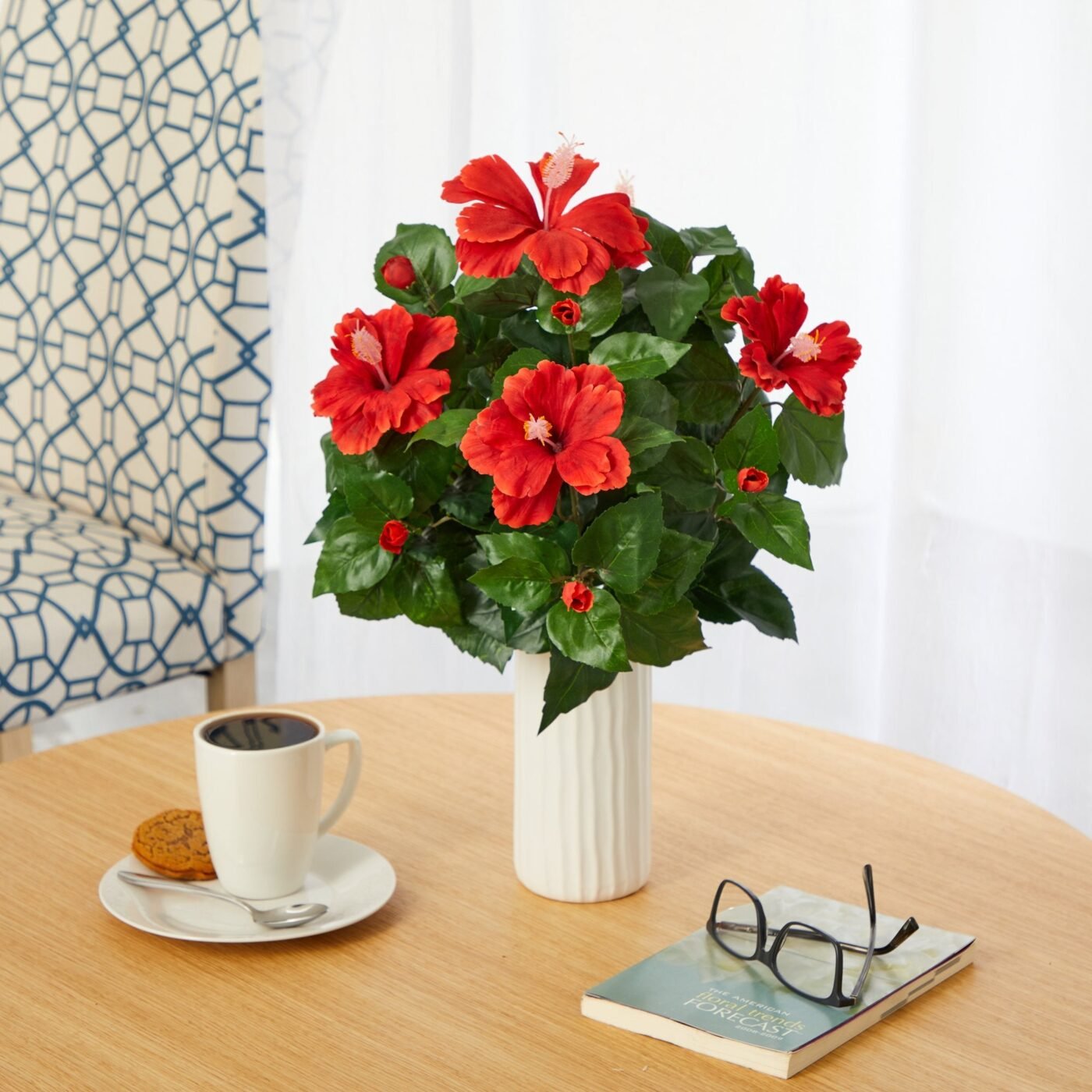 20" Hibiscus Artificial Plant Artificial Plant in White Planter