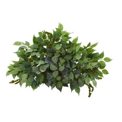 20" Mixed Ficus and Fittonia Artificial Ledge Plant