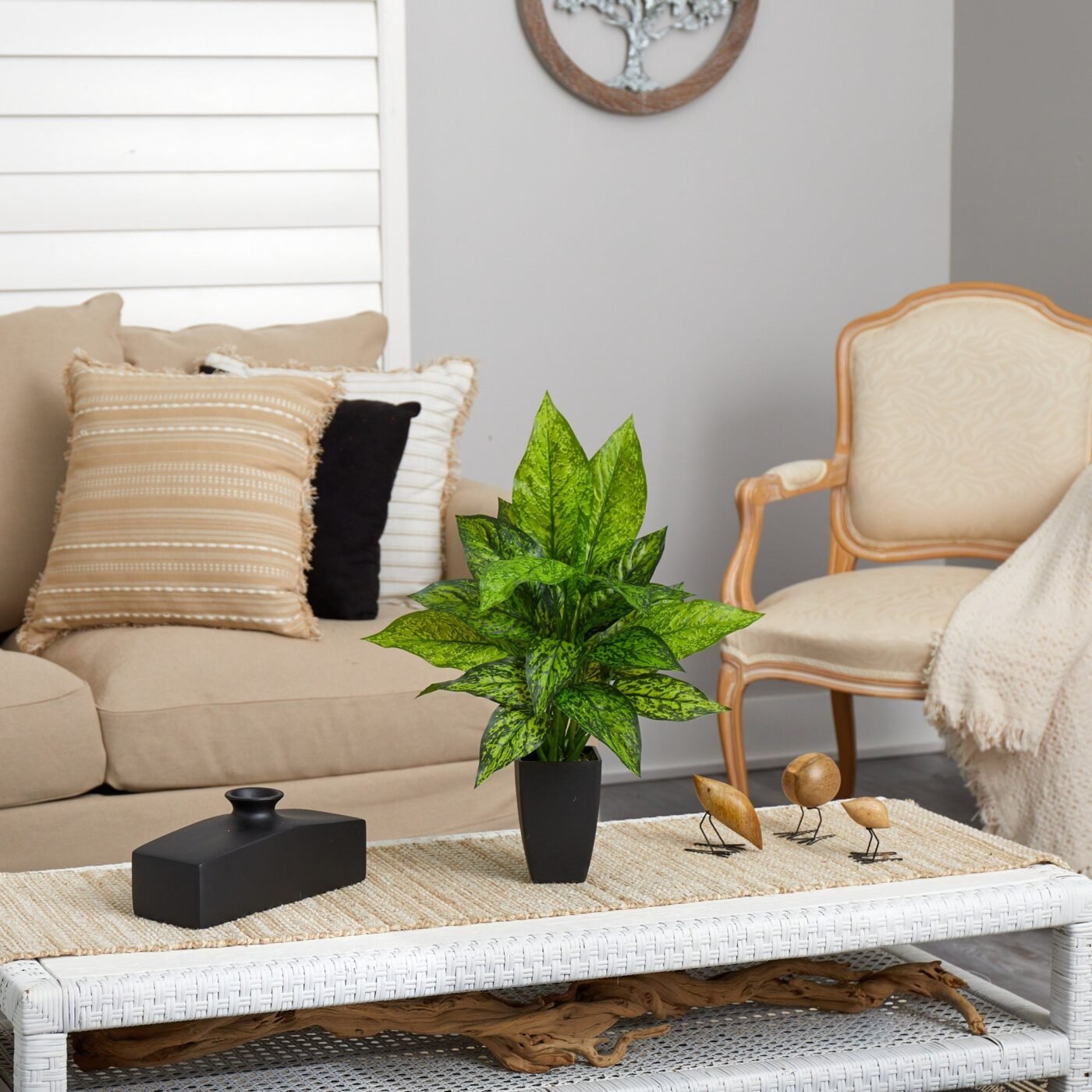 21" Dieffenbachia Artificial Plant in Black Planter