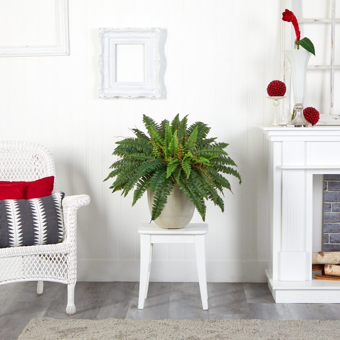 22" Boston Fern Artificial Plant in Sandstone Planter