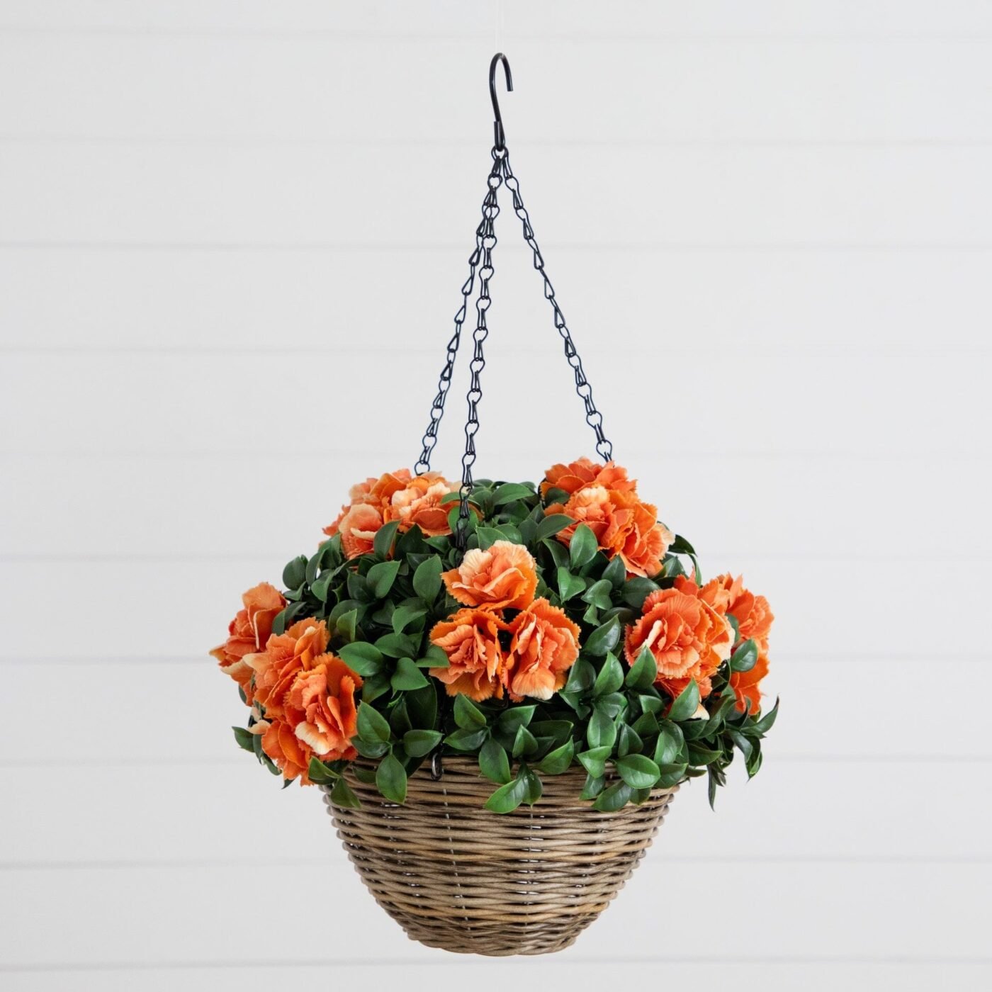 22" UV Resistant Artificial Camellia in Hanging Basket (Indoor/Outdoor)
