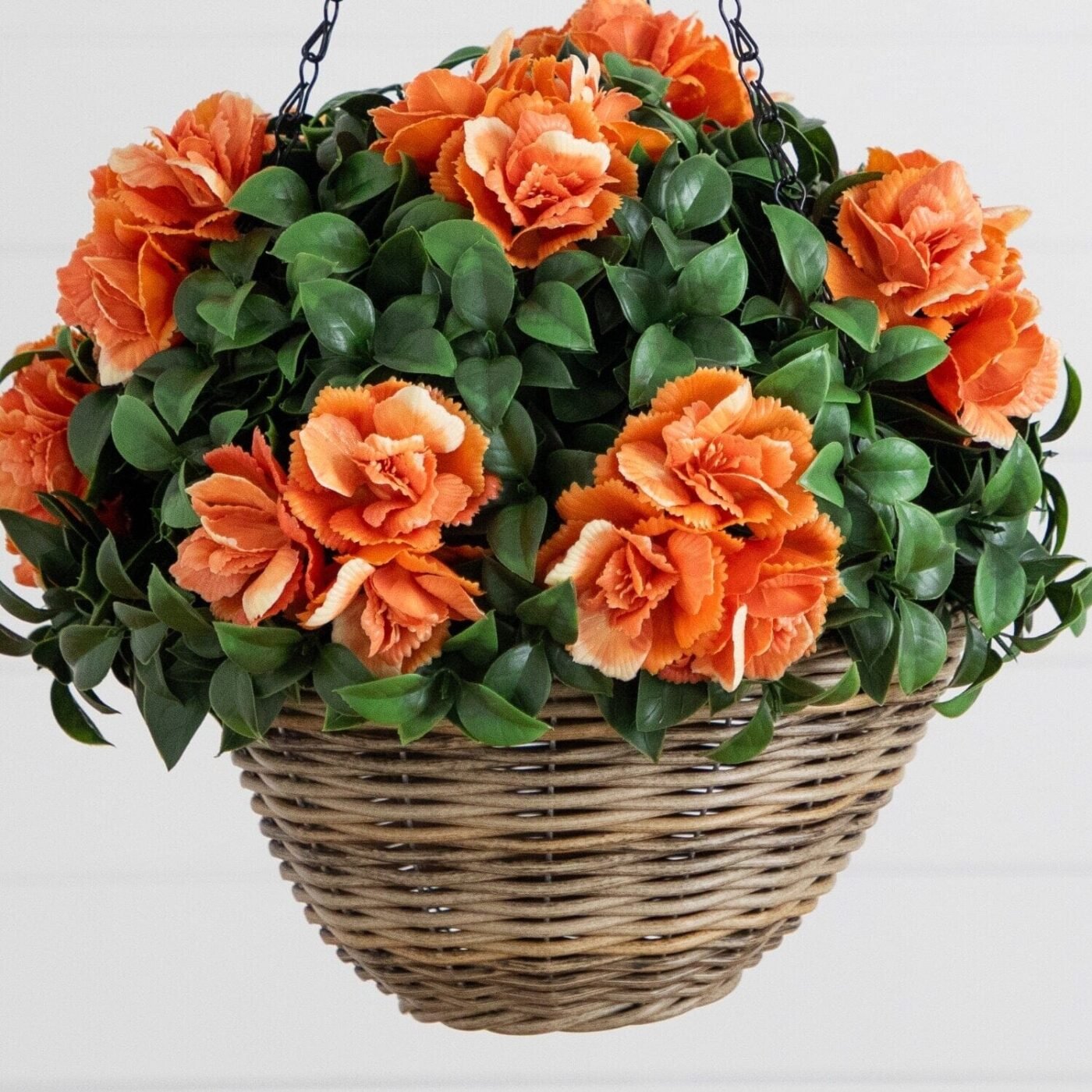 22" UV Resistant Artificial Camellia in Hanging Basket (Indoor/Outdoor)