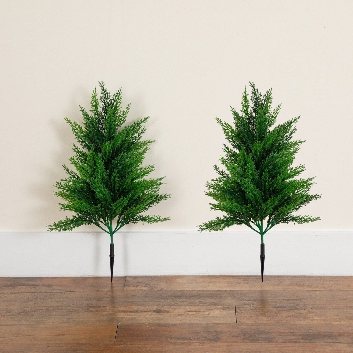 22" UV Resistant Artificial Cedar Bush with Integrated Ground Stake (Indoor/Outdoor) - Set of 2