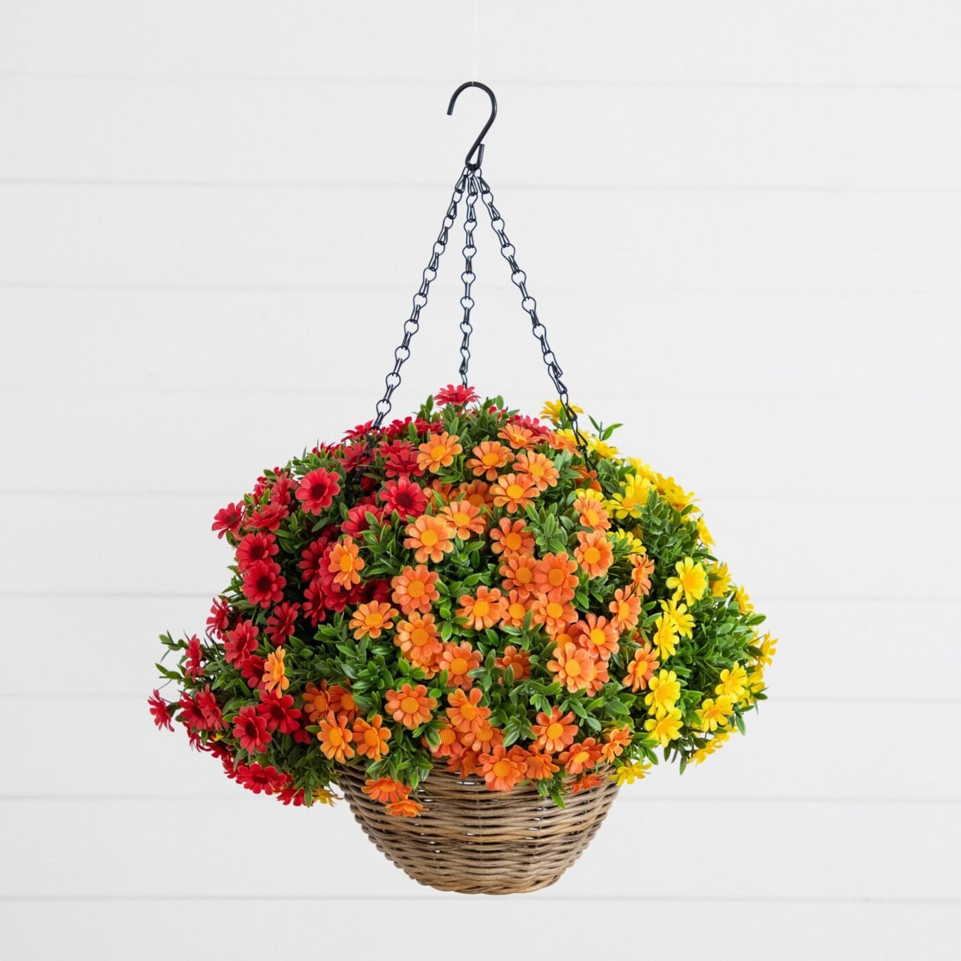 22" UV Resistant Autumn Artificial Fall Mixed Daisy Hanging Basket (Indoor/Outdoor)