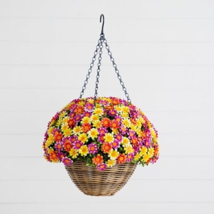 22" UV Resistant Artificial Mixed Daisy Hanging Basket (Indoor/Outdoor)