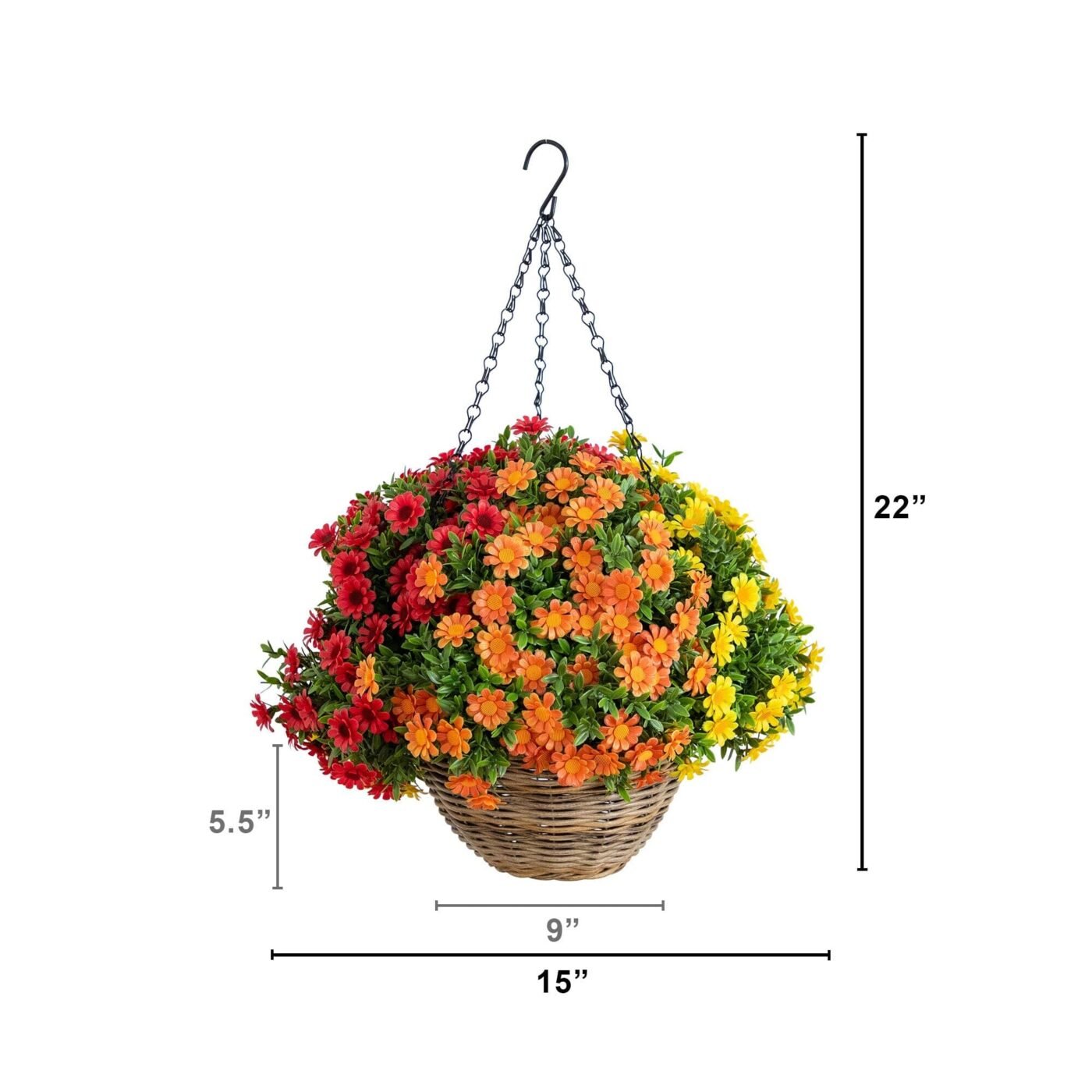 22" UV Resistant Autumn Artificial Fall Mixed Daisy Hanging Basket (Indoor/Outdoor)