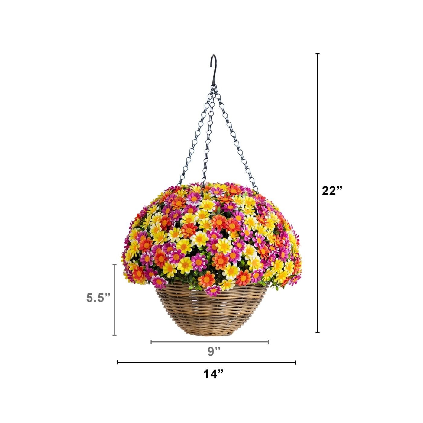22" UV Resistant Artificial Mixed Daisy Hanging Basket (Indoor/Outdoor)