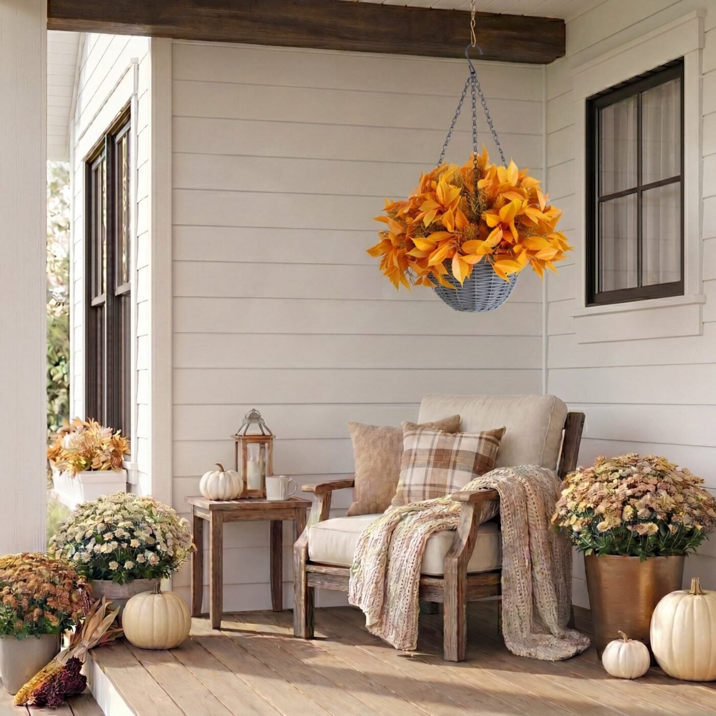 22" UV Resistant Autumn Artificial Fall Foliage Hanging Basket (Indoor/Outdoor)