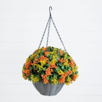 22" UV Resistant Autumn Artificial Fall Gardenia Hanging Basket (Indoor/Outdoor)