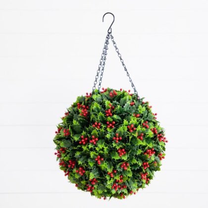 22" UV Resistant Artificial Holly Berry Christmas Hanging Ball (Indoor/Outdoor)