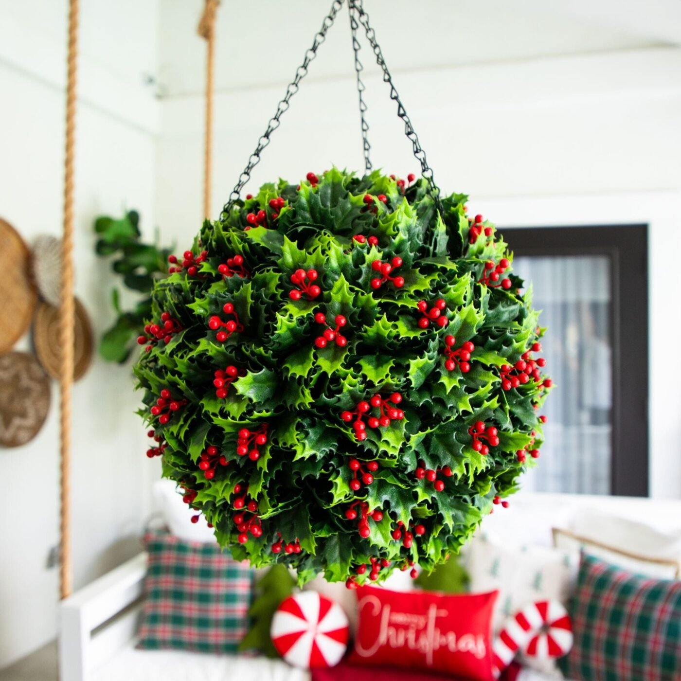 22" UV Resistant Artificial Holly Berry Christmas Hanging Ball (Indoor/Outdoor)
