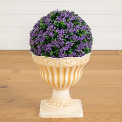 22" UV Resistant Artificial Flowering Ball Topiary in Decorative Urn Planter (Indoor/Outdoor)