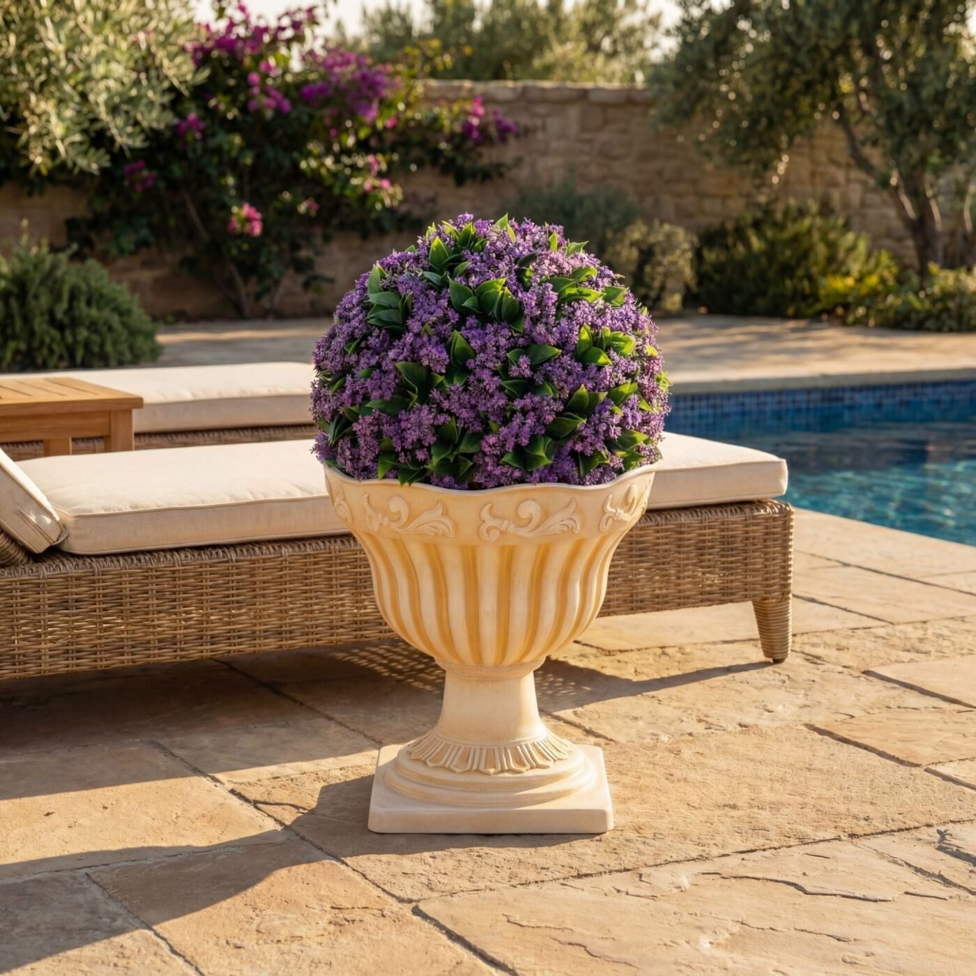22" UV Resistant Artificial Flowering Ball Topiary in Decorative Urn Planter (Indoor/Outdoor)