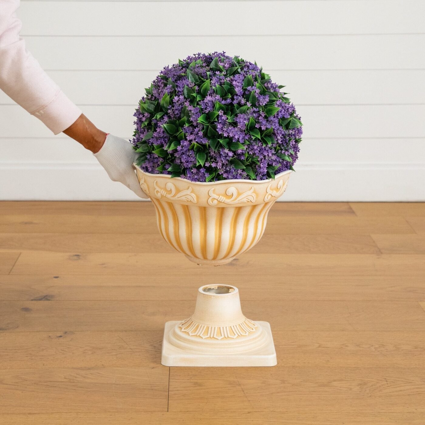 22" UV Resistant Artificial Flowering Ball Topiary in Decorative Urn Planter (Indoor/Outdoor)