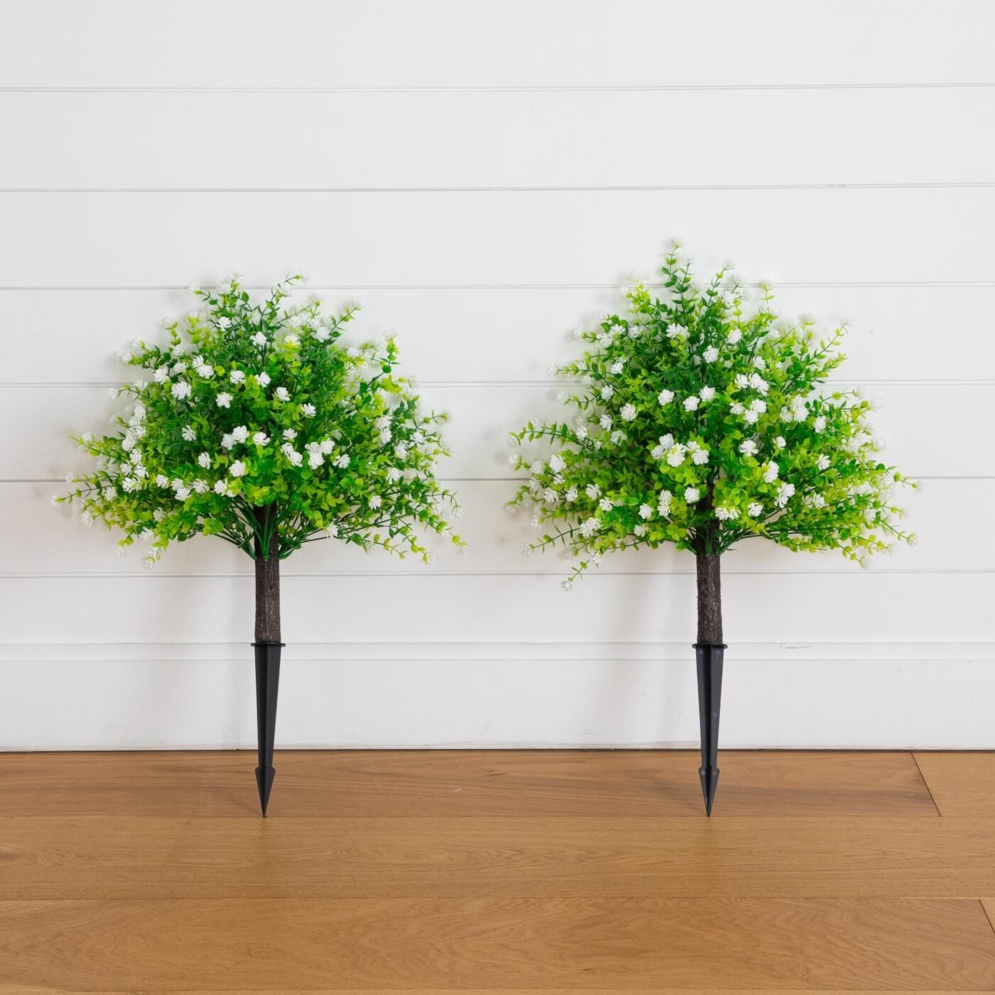 26" UV Resistant Artificial Flowering Rose Bush with Integrated Ground Stake (Indoor/Outdoor) - Set of 2