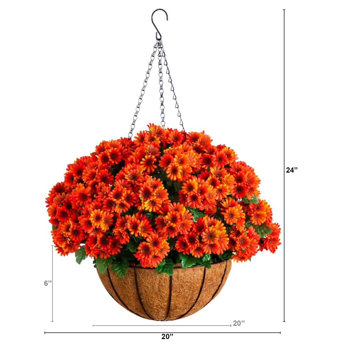 24" UV Resistant Artificial Chrysanthemum Hanging Basket (Indoor/Outdoor)