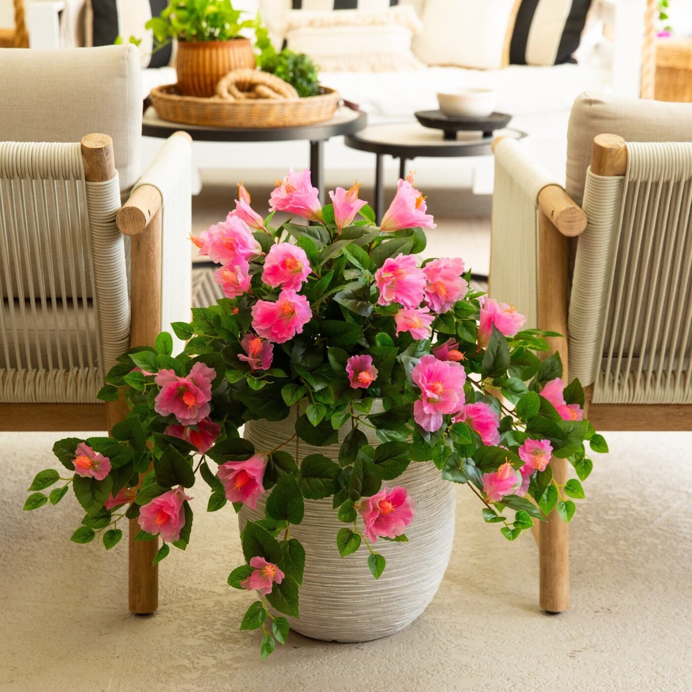 24" UV Resistant Artificial Hibiscus Hanging Plant (Indoor/Outdoor) - Set of 2