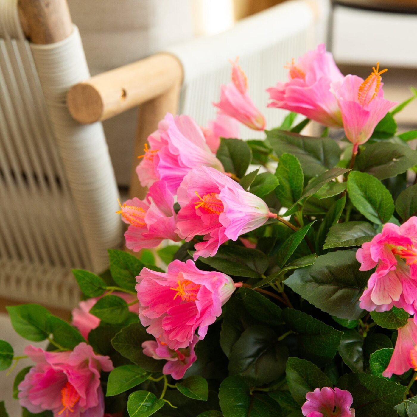 24" UV Resistant Artificial Hibiscus Hanging Plant (Indoor/Outdoor) - Set of 2