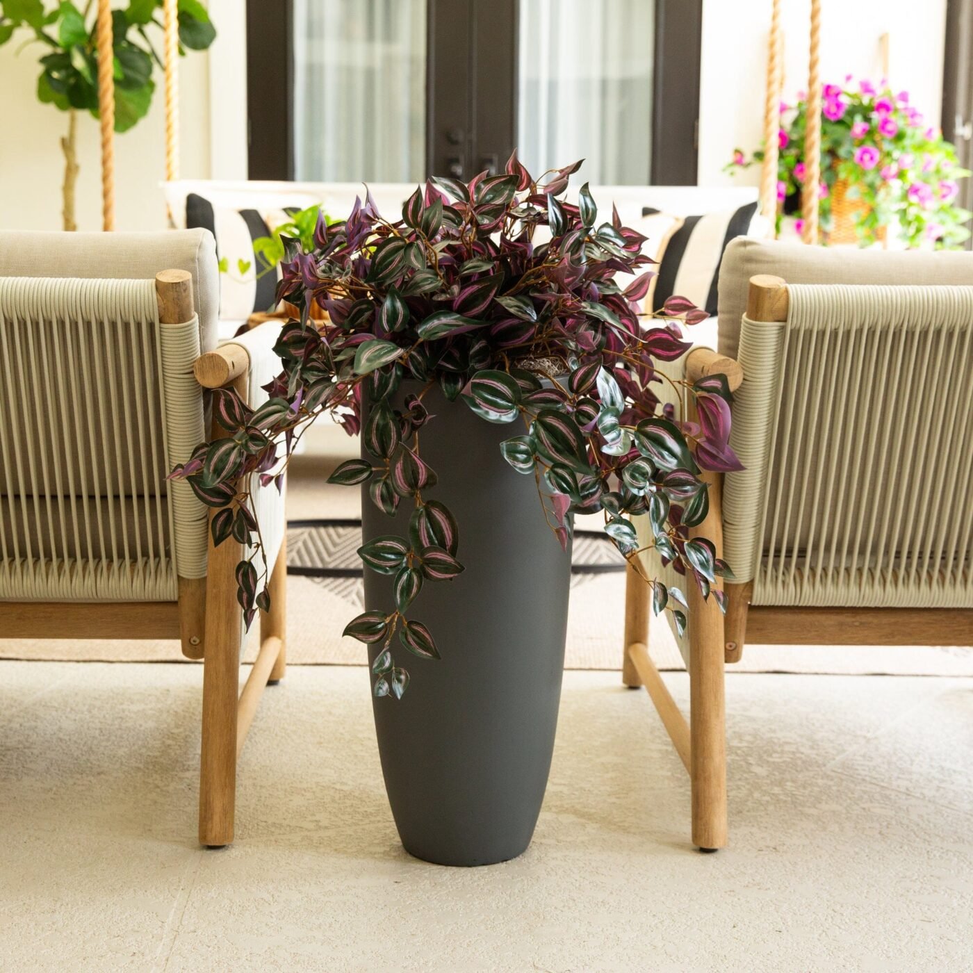 24" UV Resistant Artificial Wandering Jew Hanging Plant (Indoor/Outdoor)- Set of 3
