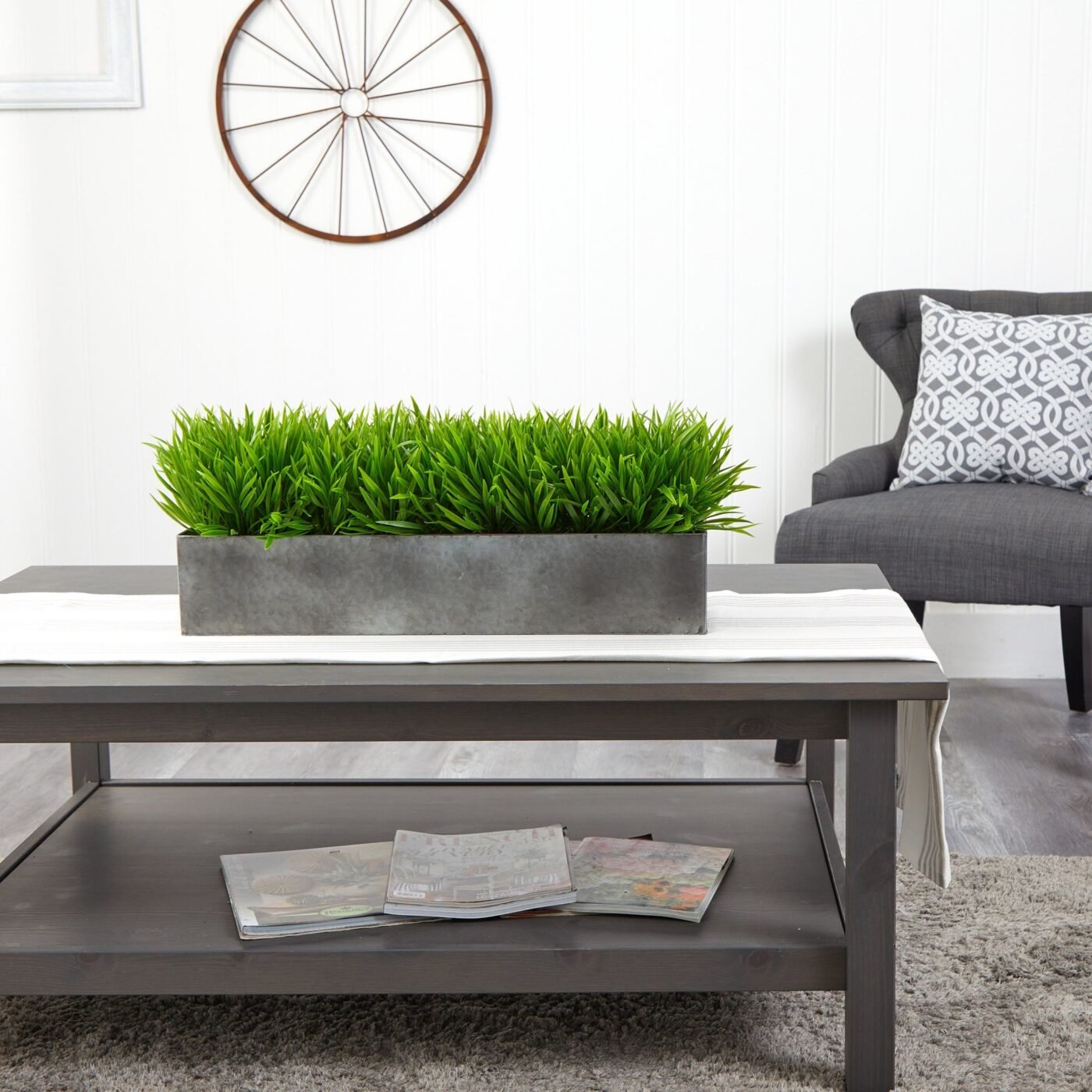 25" Wild Grass Artificial Plant in Metal Planter