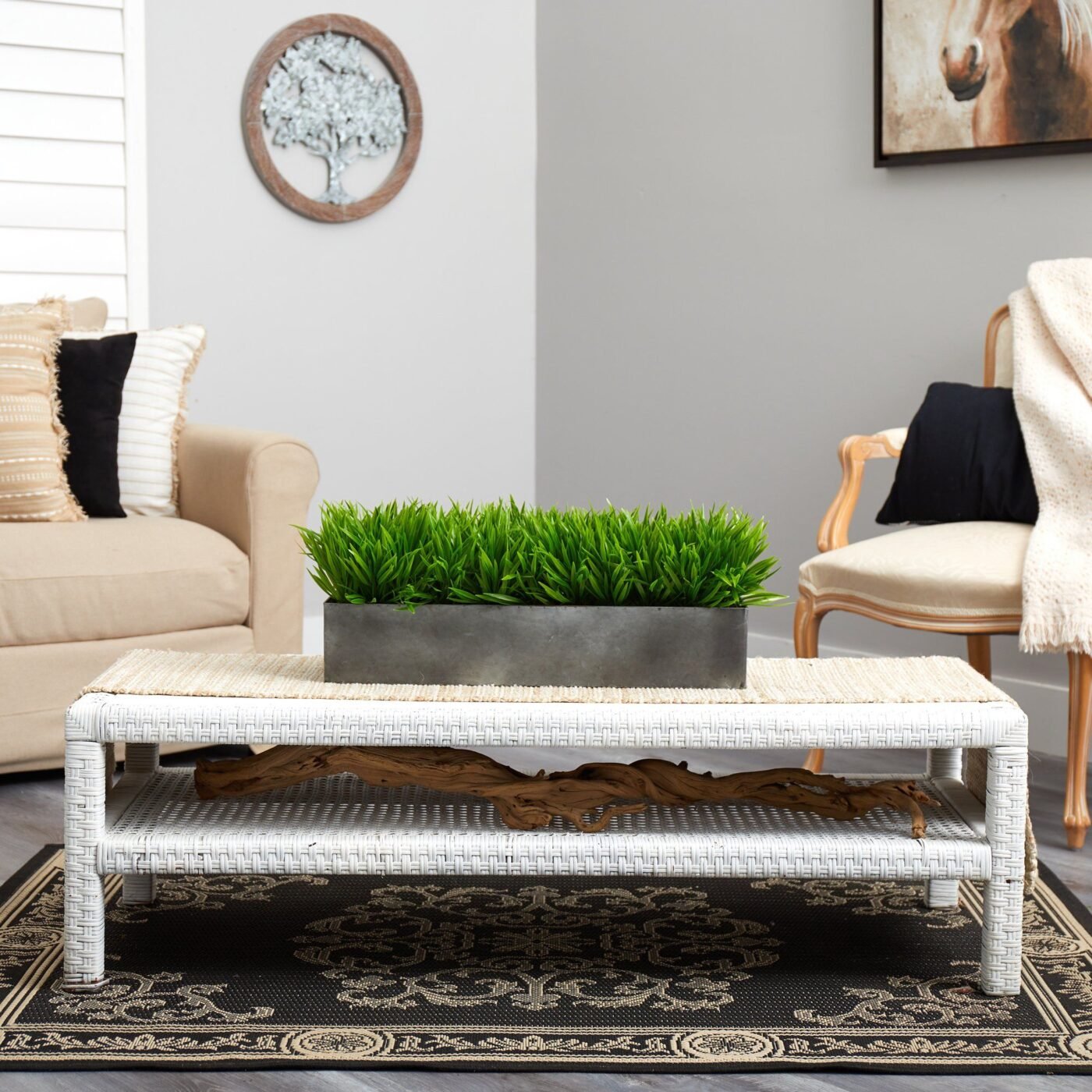 25" Wild Grass Artificial Plant in Metal Planter