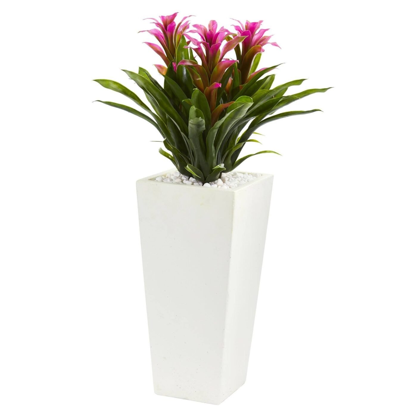 26" Triple Bromeliad Plant in White Tower Planter