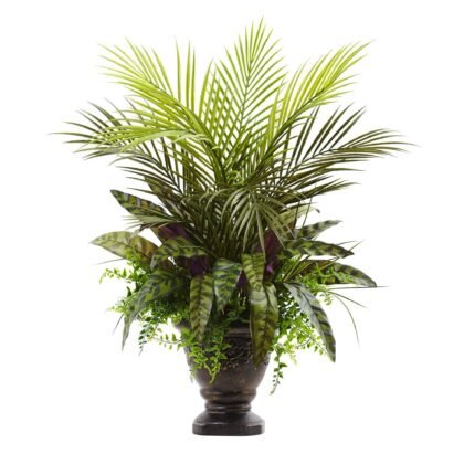 27" Mixed Areca Palm, Fern & Peacock w/Planter