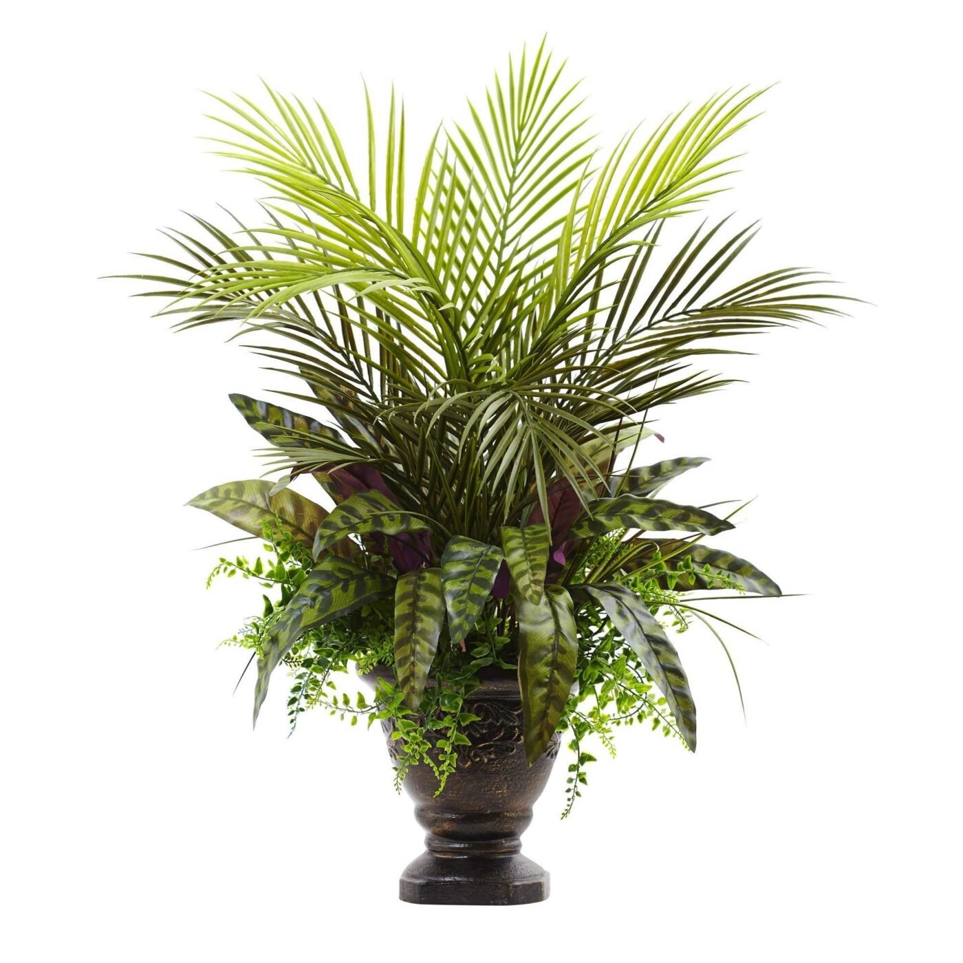 27" Mixed Areca Palm, Fern & Peacock w/Planter
