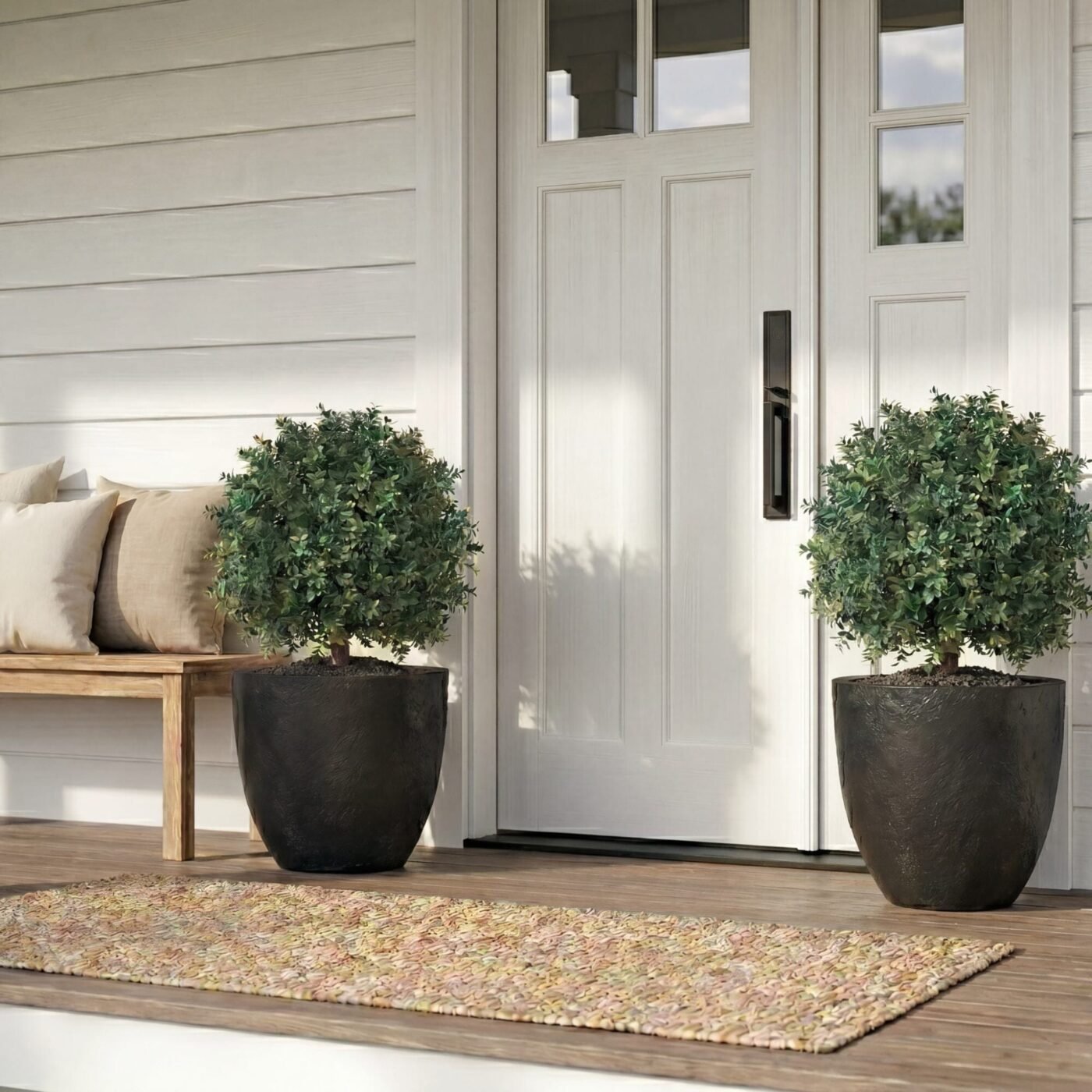 27" UV Resistant Artificial Boxwood Topiary with Integrated Ground Stake (Indoor/Outdoor) - Set of 2