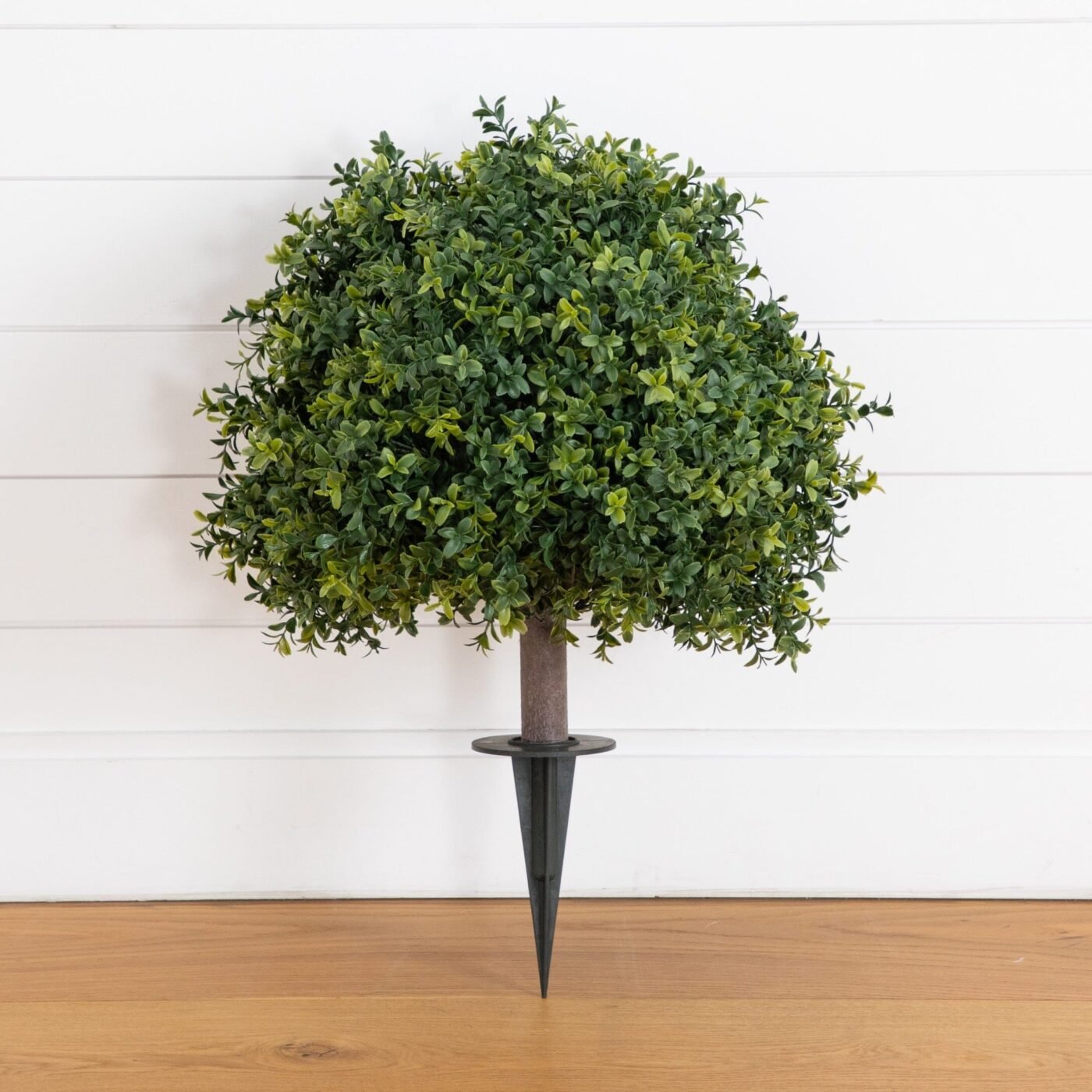 27" UV Resistant Artificial Boxwood Topiary with Integrated Ground Stake (Indoor/Outdoor) - Set of 2
