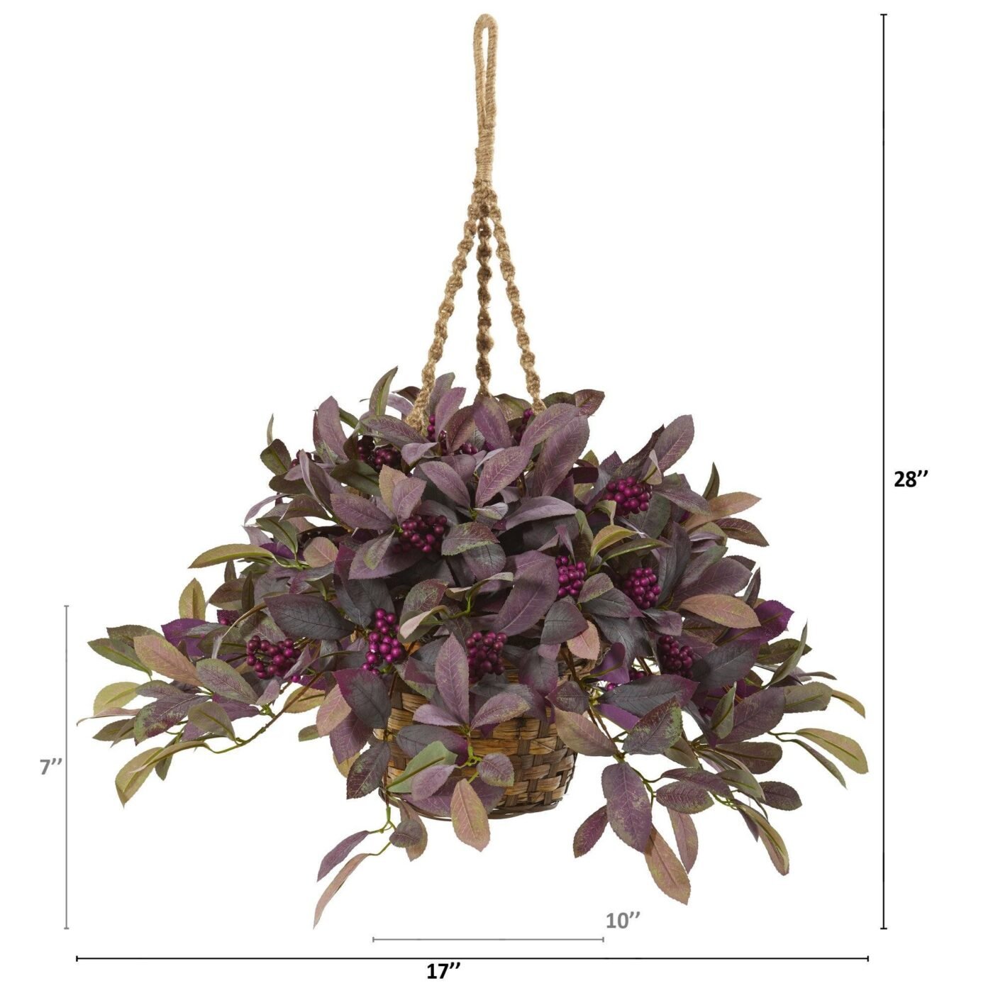 28" Fall Laurel Leaf with Berries Artificial Plant in Hanging Basket