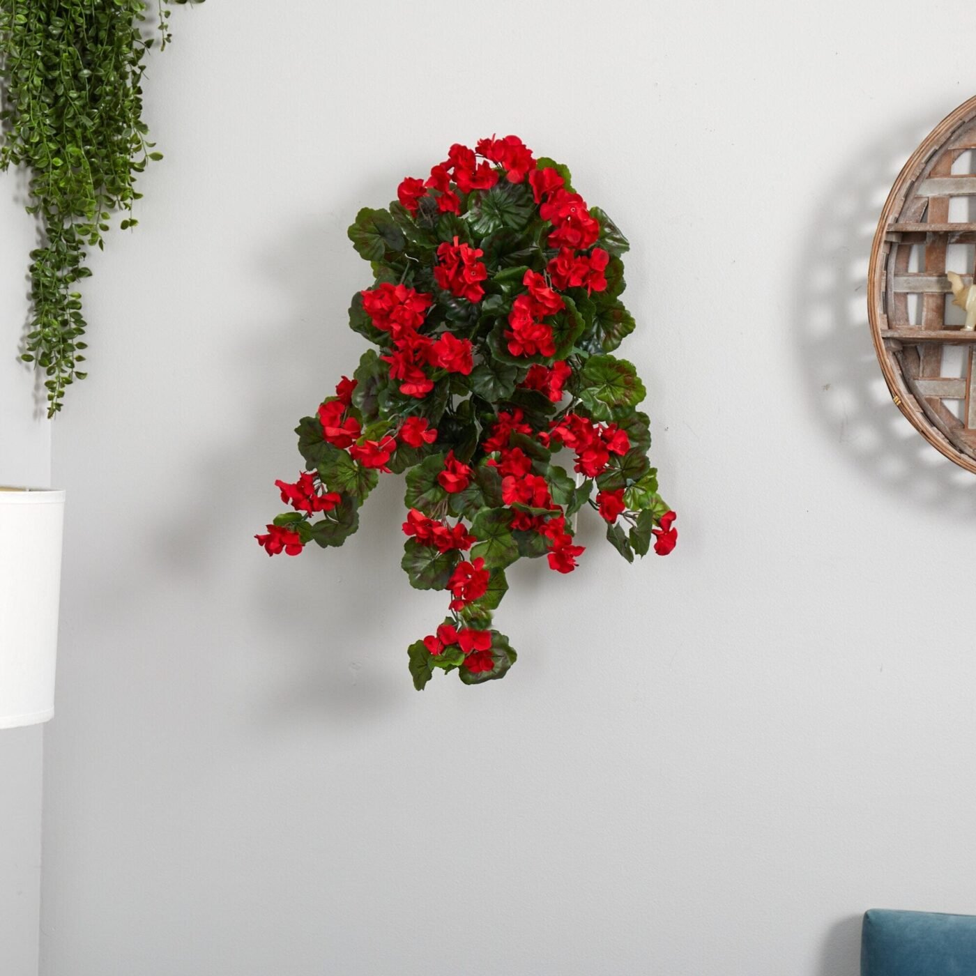 29" UV Resistant Geranium Artificial Hanging Plant (Indoor/Outdoor) - Set of 2