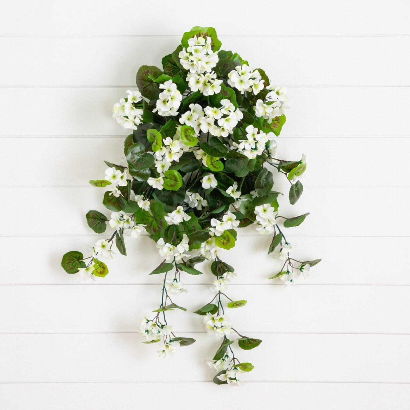 29" UV Resistant Artificial Geranium Hanging Plant - White (Indoor/Outdoor) - Set of 2
