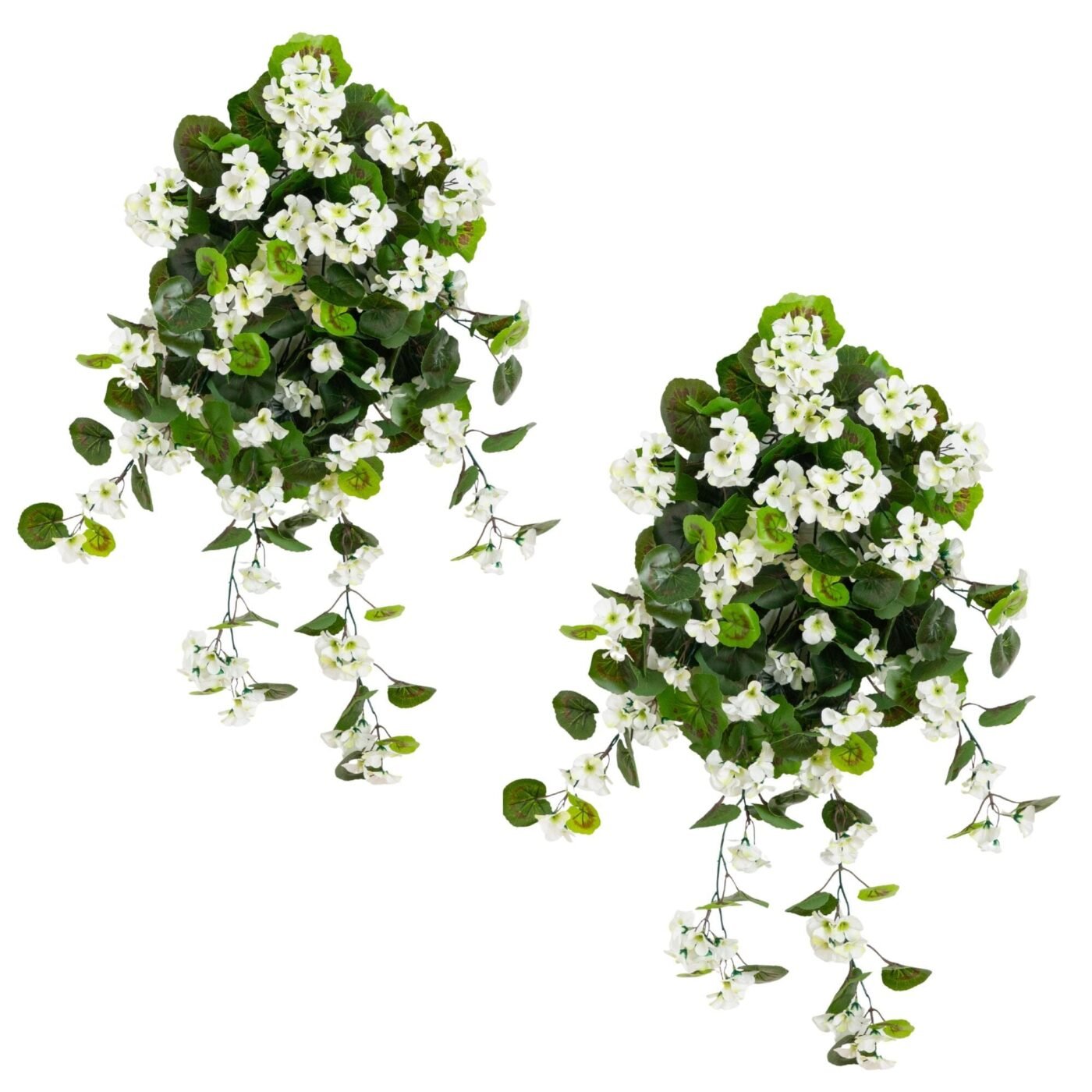 29" UV Resistant Artificial Geranium Hanging Plant - White (Indoor/Outdoor) - Set of 2