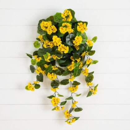 29" UV Resistant Artificial Geranium Hanging Plant - Yellow (Indoor/Outdoor) - Set of 2