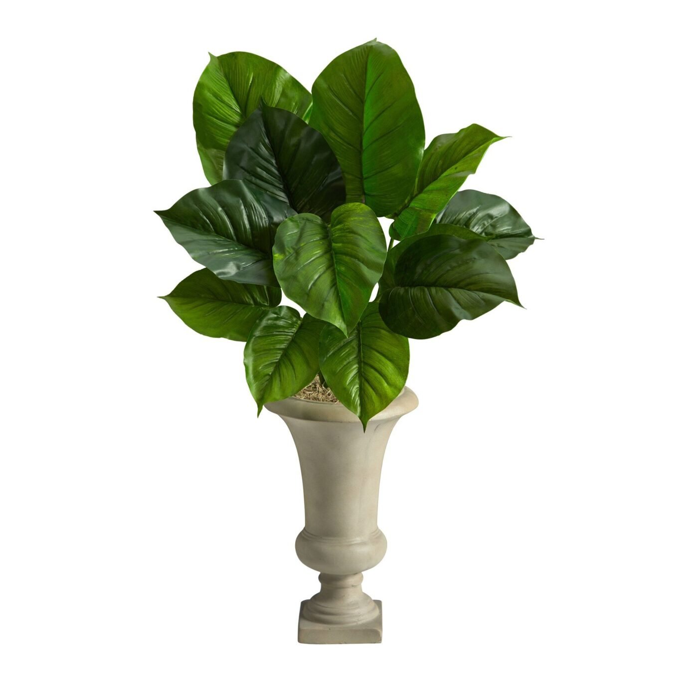 3' Large Philodendron Leaf Artificial Plant in Sand Colored Urn