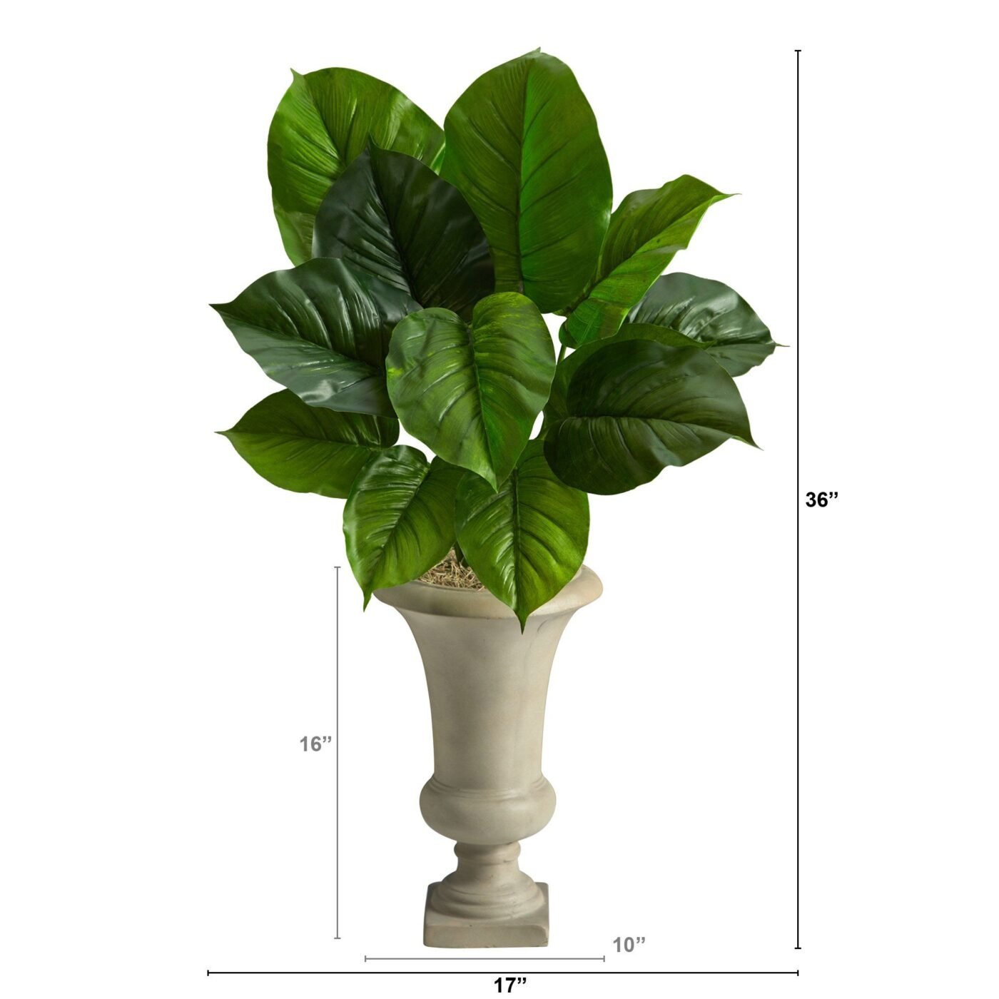 3' Large Philodendron Leaf Artificial Plant in Sand Colored Urn