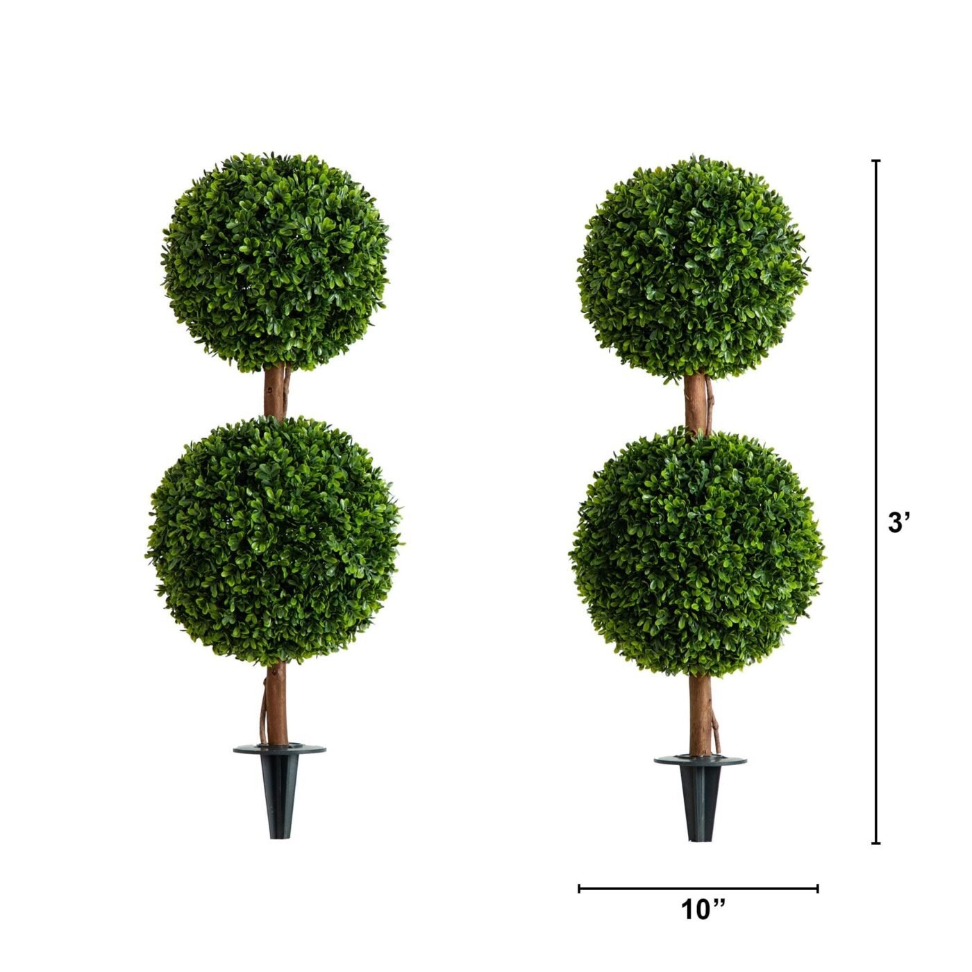 3' UV Resistant Artificial Double Ball Boxwood Topiary with Integrated Ground Stake (Indoor/Outdoor) - Set of 2