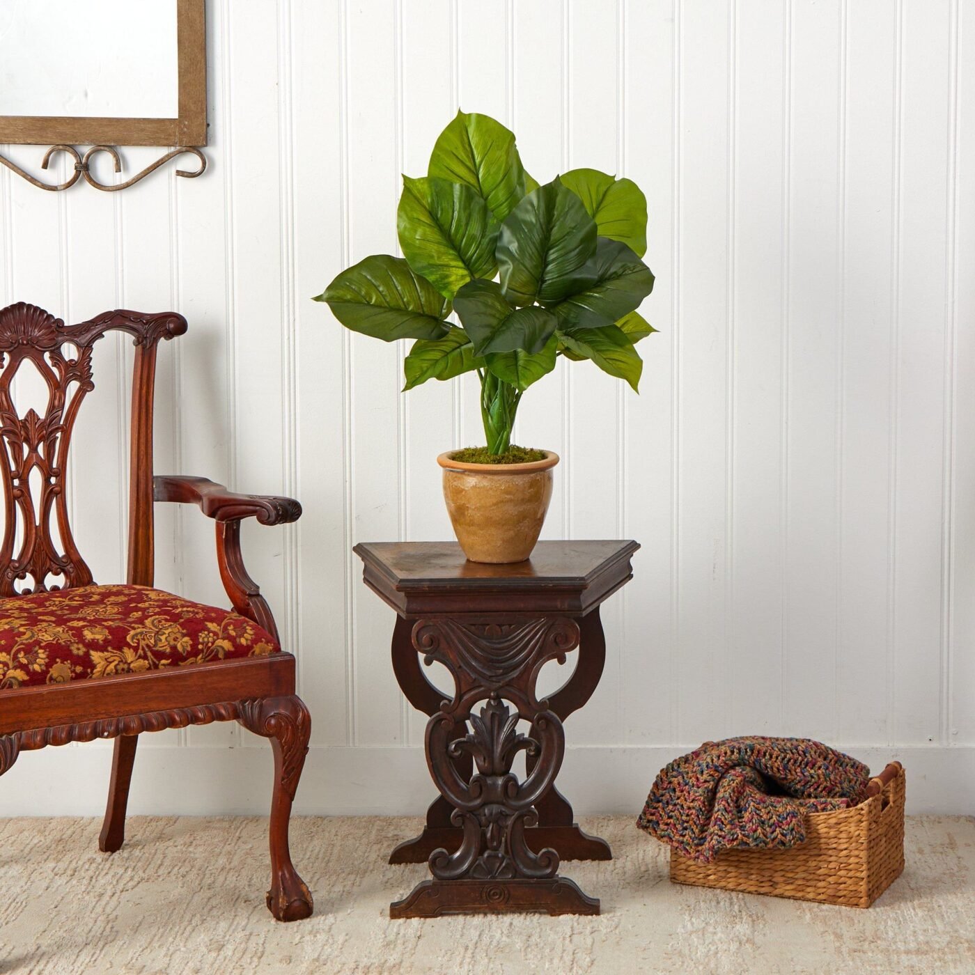 30" Large Philodendron Leaf Artificial Plant in Decorative Planter