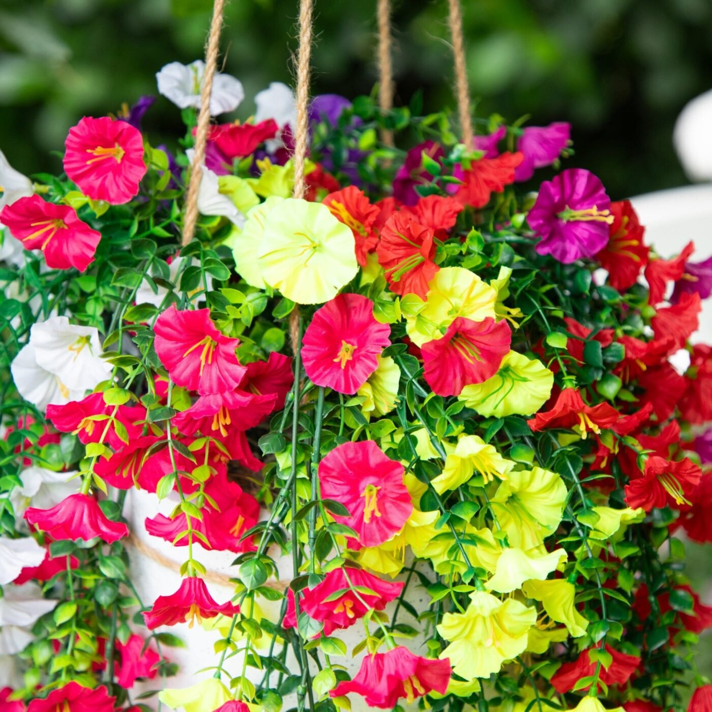 30" UV Resistant Artificial Morning Glory Hanging Plant (Indoor/Outdoor) - Set of 6