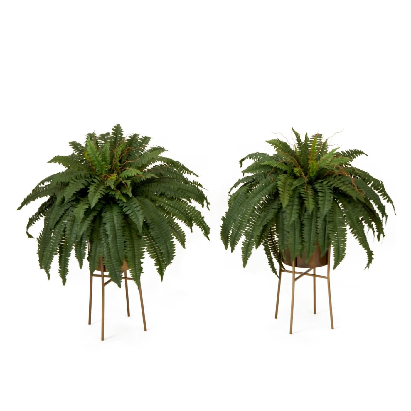 32" Artificial Boston Fern Plant with Metal Planter with Stand DIY KIT - Set of 2