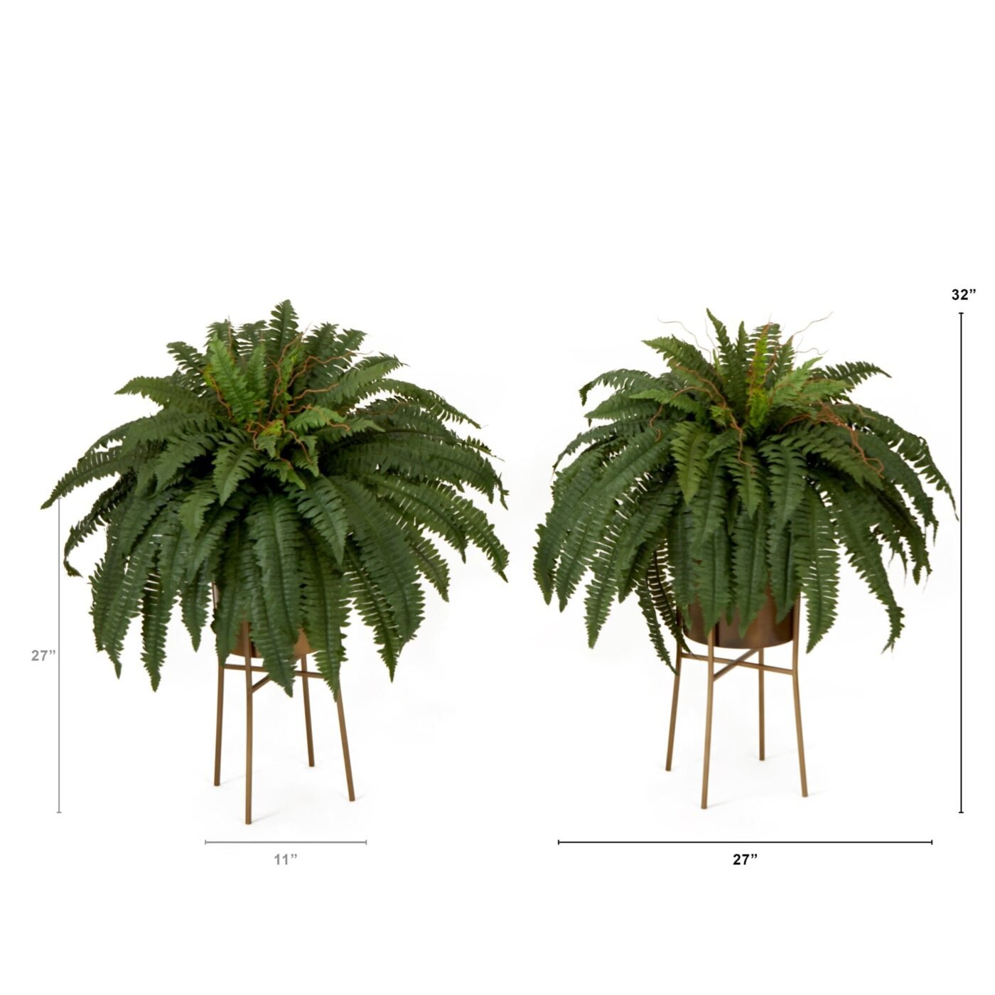 32" Artificial Boston Fern Plant with Metal Planter with Stand DIY KIT - Set of 2