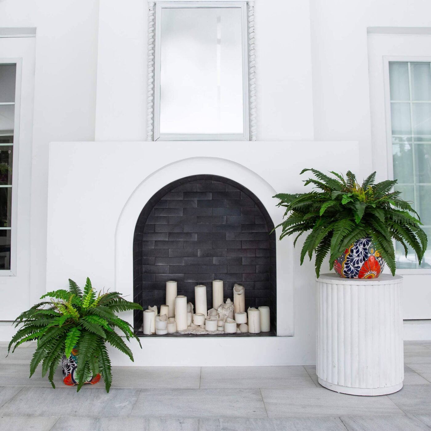 32" Artificial Double Boston Fern in Handmade Mexican Talavera Ceramic Planter