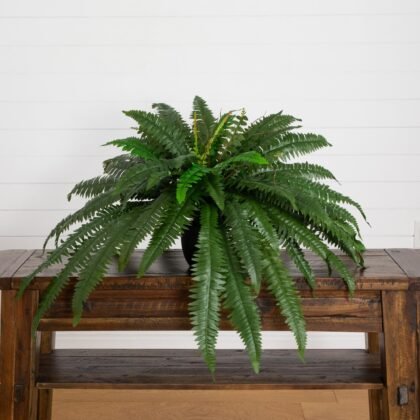32" Artificial Self-Shaped Boston Fern Plan in Black Planter