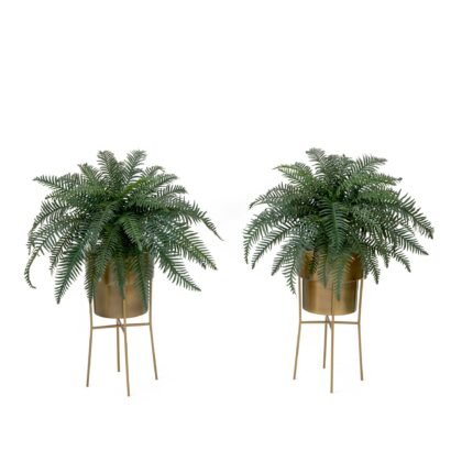 34" Artificial River Fern Plant in Metal Planter with Stand DIY KIT - Set of 2