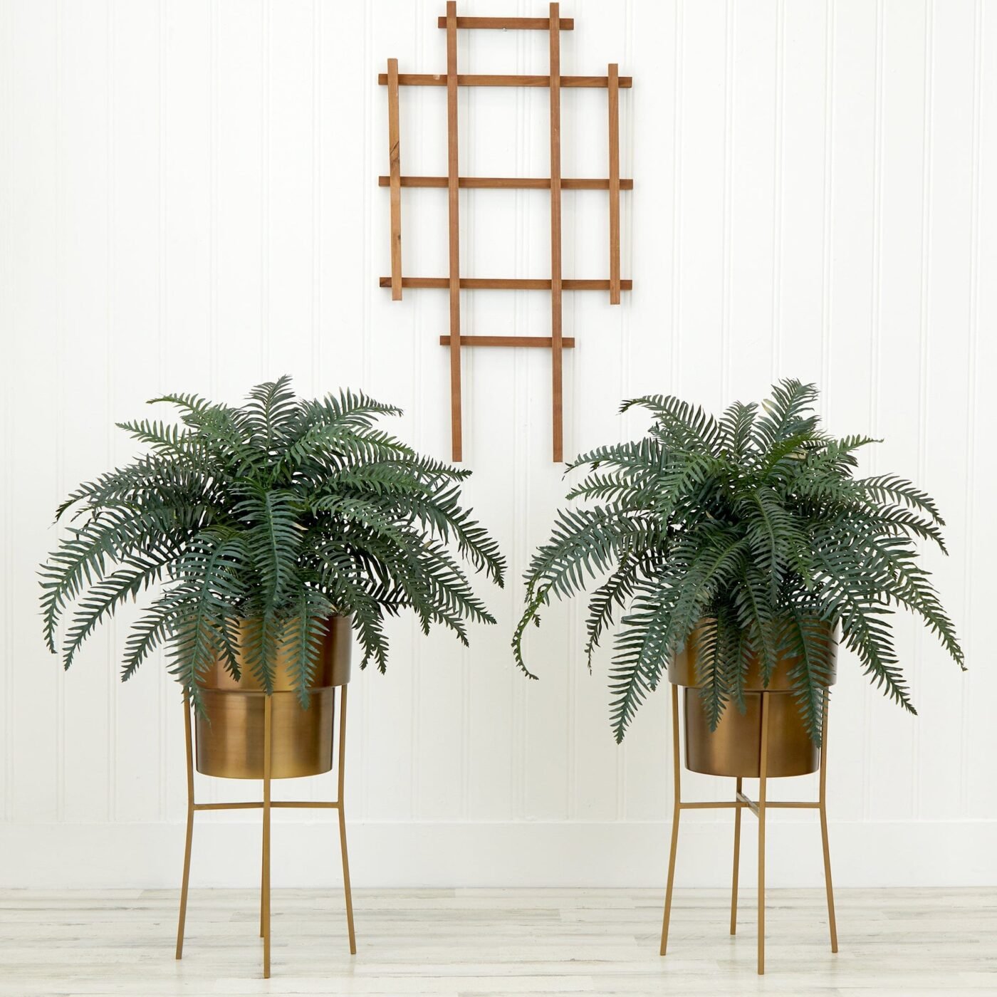 34" Artificial River Fern Plant in Metal Planter with Stand DIY KIT - Set of 2
