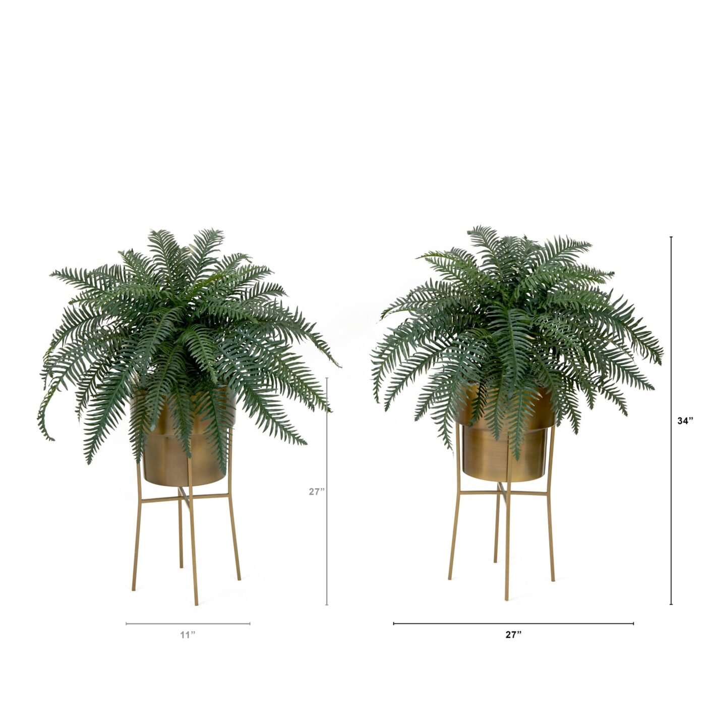34" Artificial River Fern Plant in Metal Planter with Stand DIY KIT - Set of 2