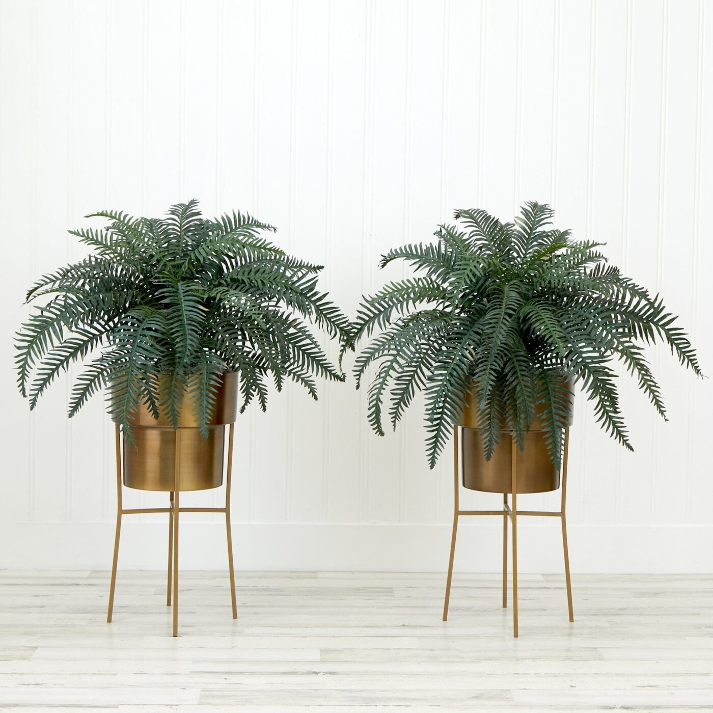 34" Artificial River Fern Plant in Metal Planter with Stand DIY KIT - Set of 2
