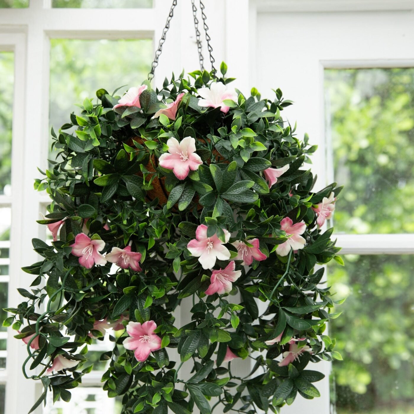 34" UV Resistant Artificial Azalea Hanging Basket (Indoor/Outdoor)