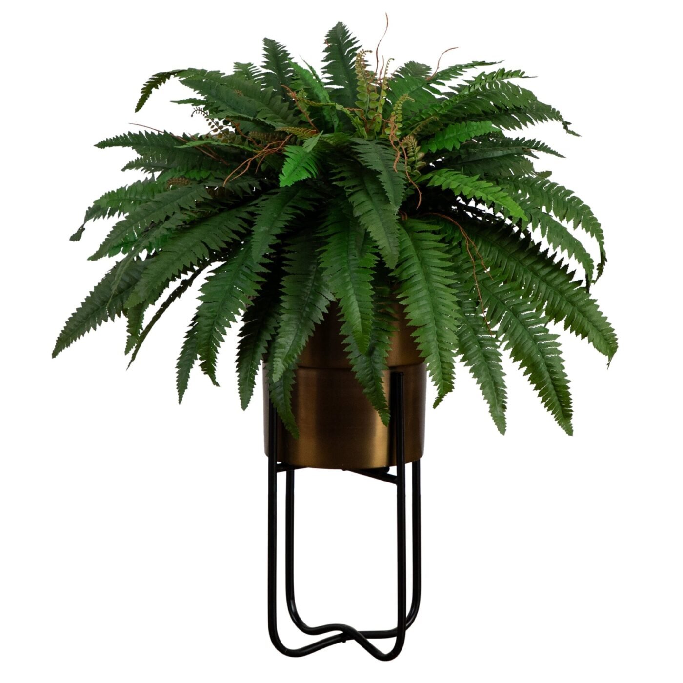 35" Artificial Boston Fern in Brass Metal Planter with Stand